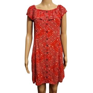 Mudd Red Paisley Button Down Mini Dress Size XS